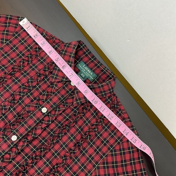 Lauren Ralph Lauren Red Black Plaid Button Front Ruffle Shirt Sz PS 90’s Vtg - Picture 9 of 12